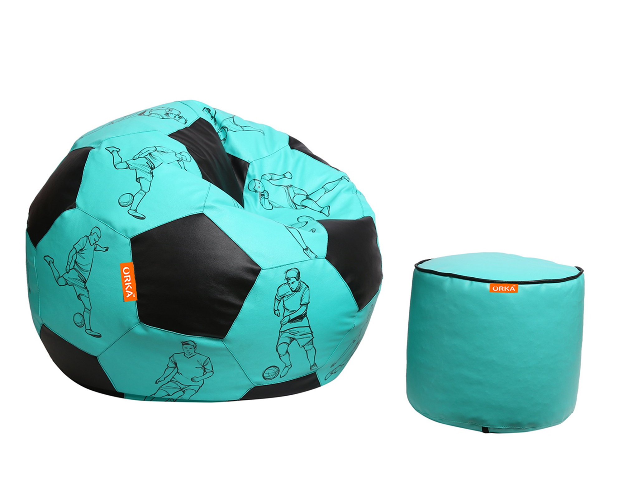 Orka Digital Printed XXXL Foorball With Mathching Footstool Filled Bean Bag With Beans (FB10 Teal,Black) view 2